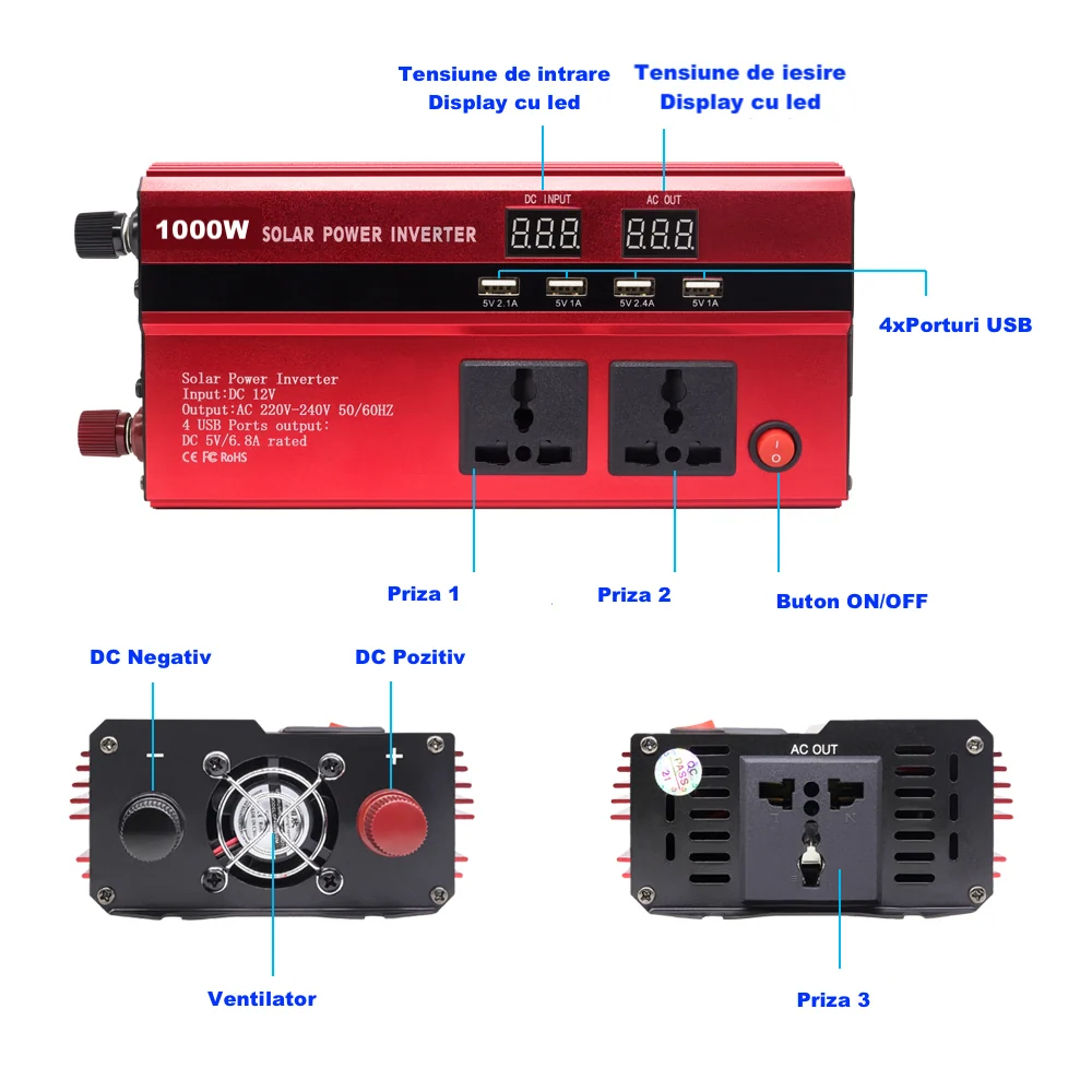 Invertor 1000w 12v cu 4 porturi USB