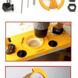 Kit, set profesional, complet, pentru montat balamale, fitinguri mobila