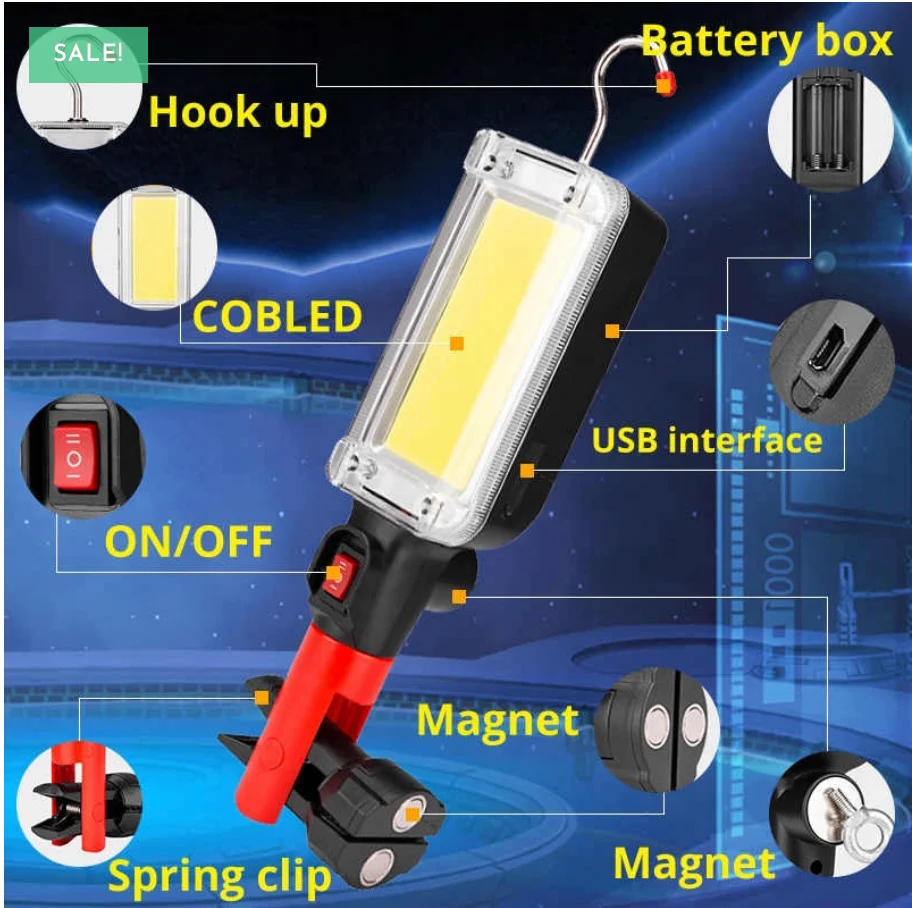 Lampa de lucru LED 3--1 cu baterii, cu magnet, incarcare USB