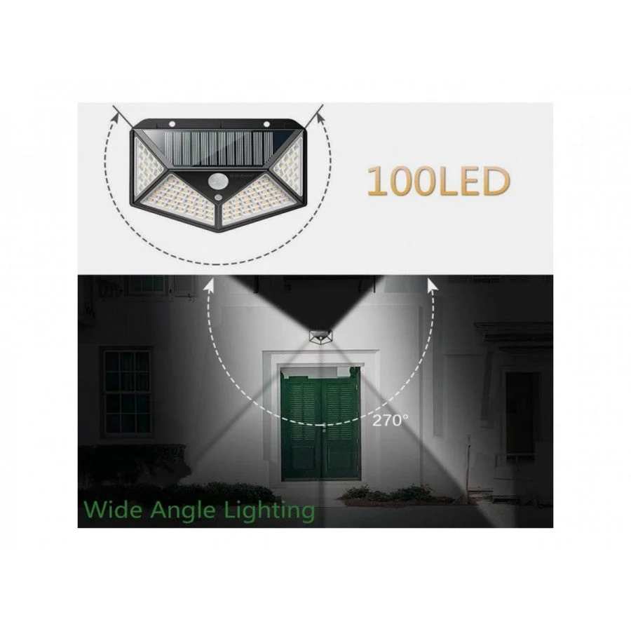 Lampa solara 100 LED 3 moduri de functionare, incarcare solara si senzor de miscare