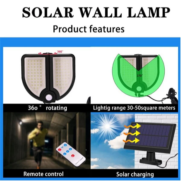 Lampa solara 90 LED, senzor de miscare, telecomanda