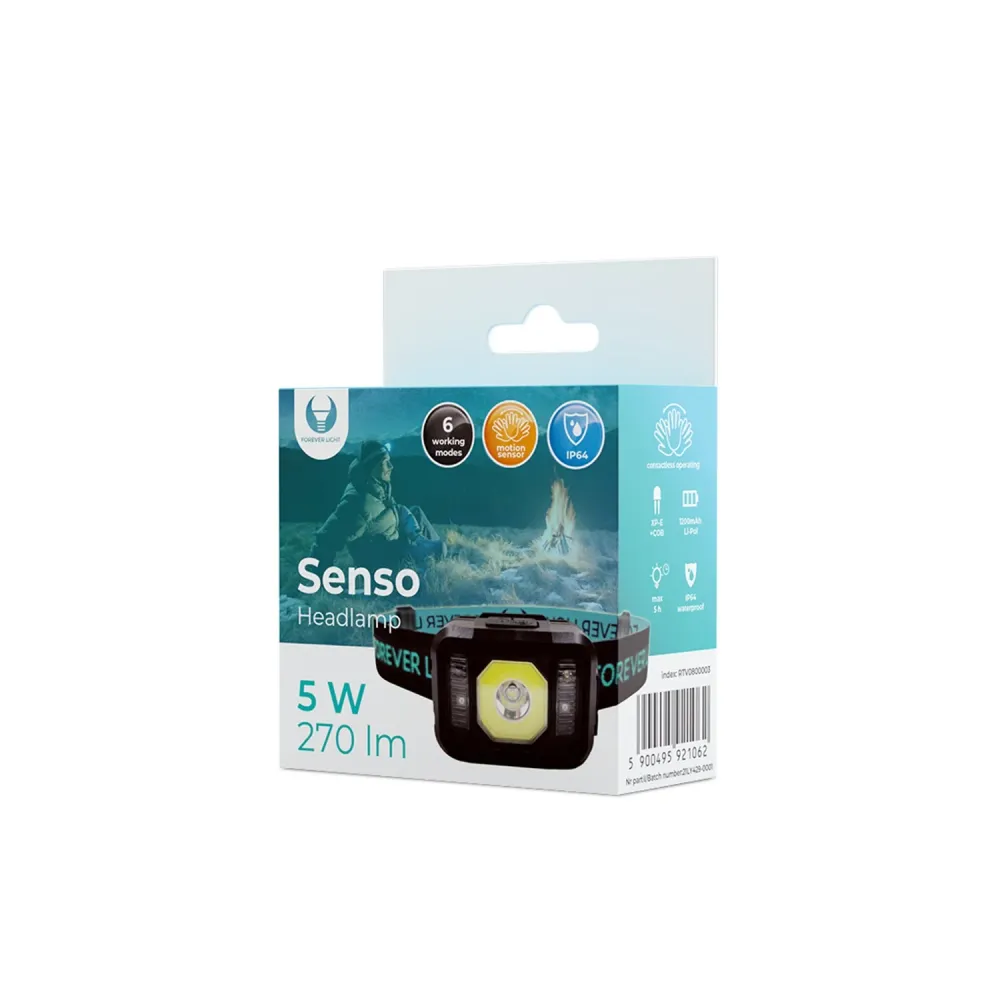 Lanternă frontală LED Senso XP-E 3W + COB 3W cu senzor 270lm 1200mAh Li-Pol