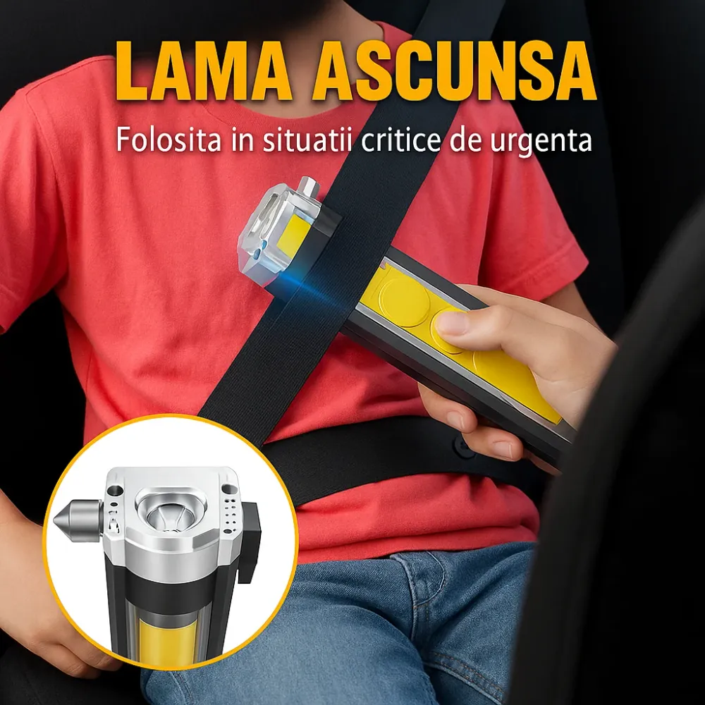 Lanterna ALERT LED USB 6 Moduri Taietor Centura Spargator Geam