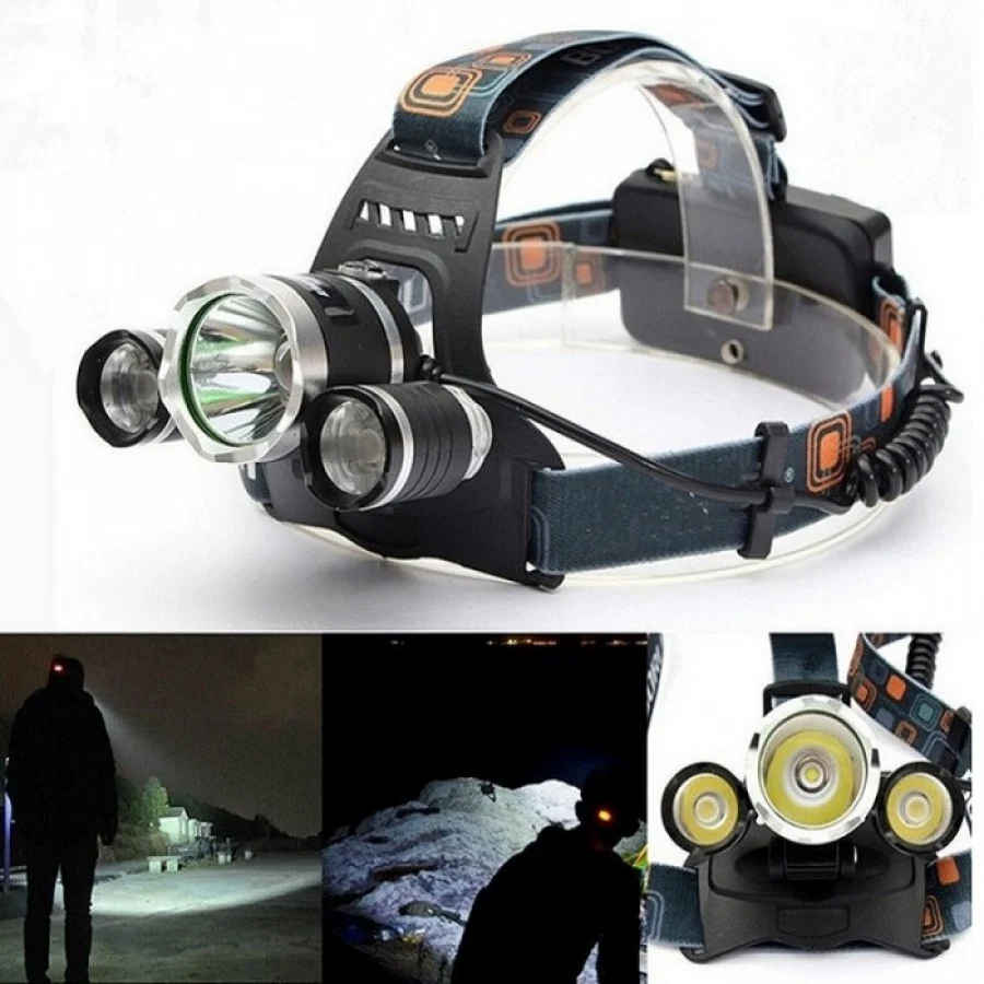 Lanterna de cap 3 x Led Cree XML, T6, frontala, cu lupa + 2x acumulatori 18650