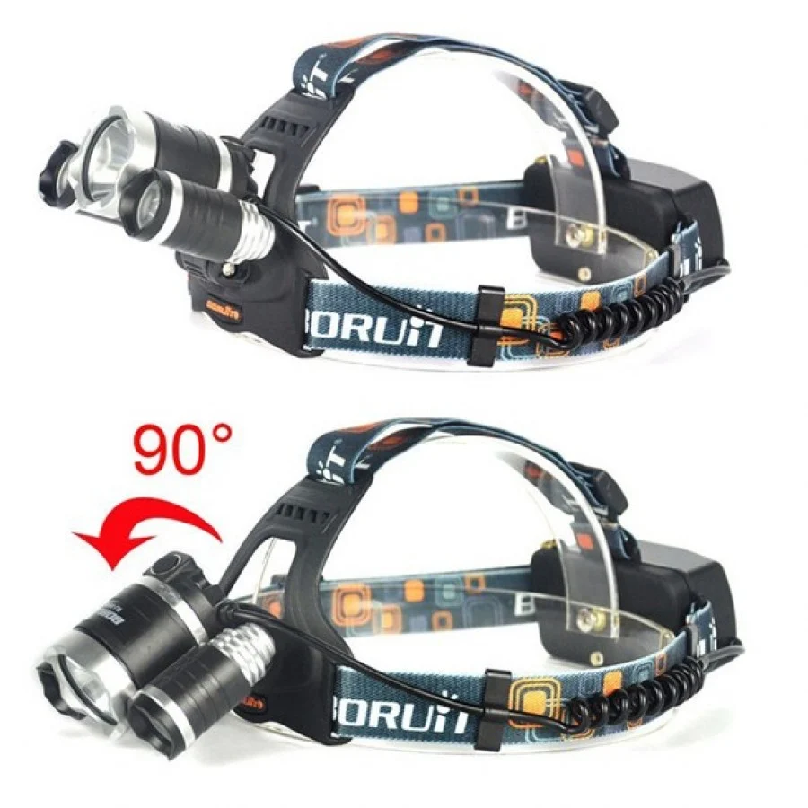 Lanterna de cap 3 x Led Cree XML, T6, frontala, cu lupa + 2x acumulatori 18650