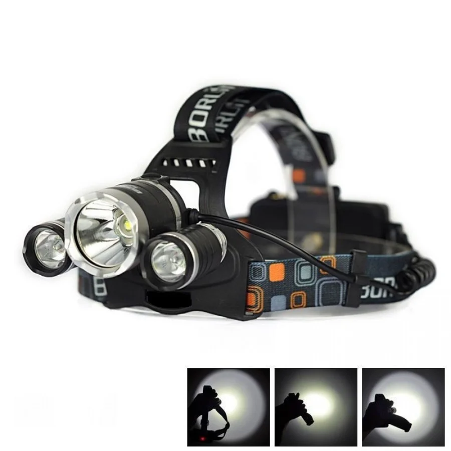 Lanterna de cap 3 x Led Cree XML, T6, frontala, cu lupa + 2x acumulatori 18650