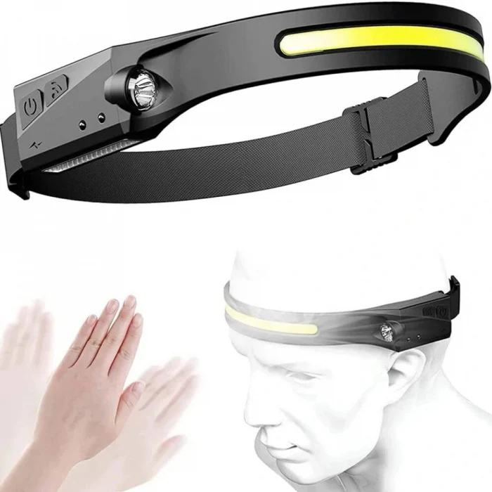 1+1 Lanterna de cap, LED, USB, Cu senzor, Negru