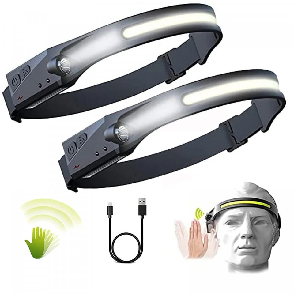 1+1 Lanterna de cap, LED, USB, Cu senzor, Negru