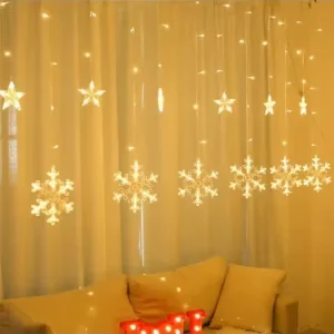 Luminițe de Crăciun tip perdea, decorata cu stele si fulgi, multicolor,alb cald sau alb rece