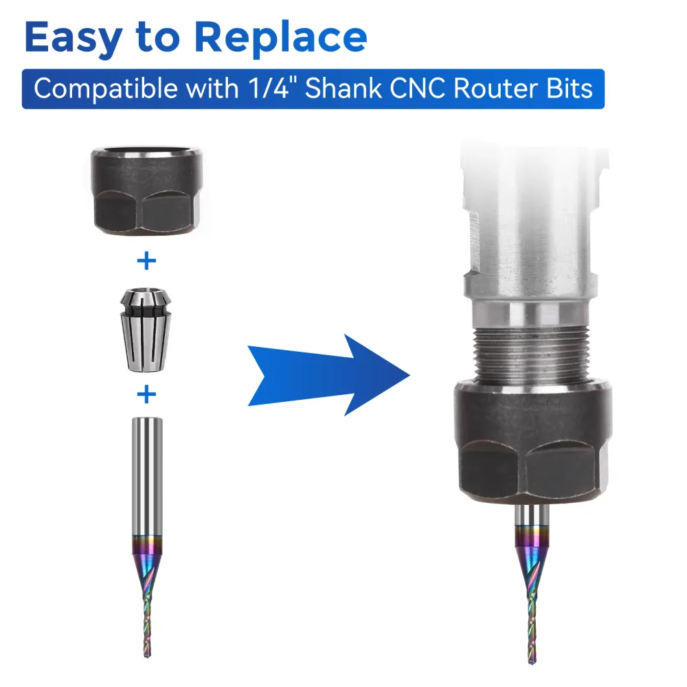 LUNYEE 2Pcs Downcut Spiral Router Bits 1/4 inch Shank,1/16 Inch Cutting Diameter