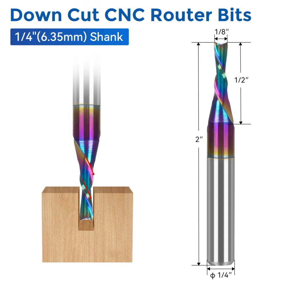 LUNYEE 2Pcs Downcut Spiral Router Bits 1/4 inch Shank,1/8 Inch Cutting Diameter