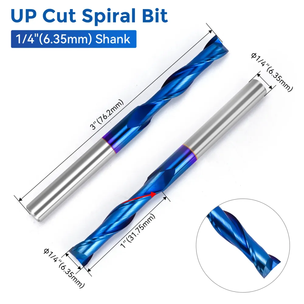 LUNYEE 2PCS Upcut Spiral Router Bit 1/4 inch Shank
