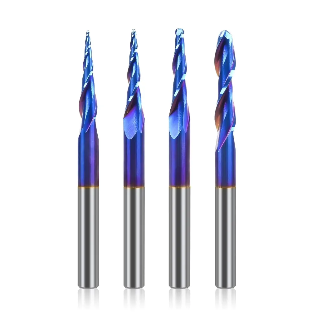 LUNYEE 4PCS Tapered Ball Nose Set Spiral Router Bits 1/4" Shank