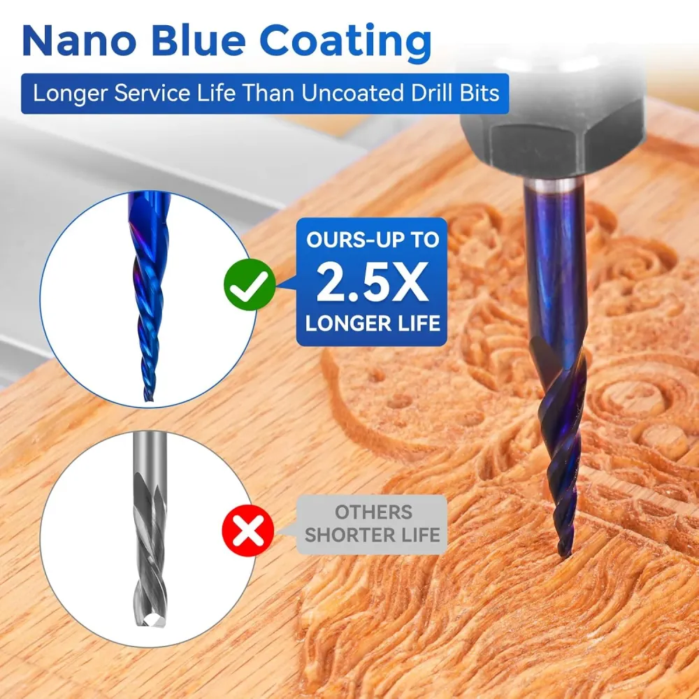 LUNYEE 4PCS Tapered Ball Nose Set Spiral Router Bits 1/4" Shank