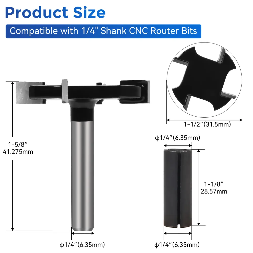 LUNYEE CNC Spoilboard Surfacing Router Bit 1/4 Inch Shank