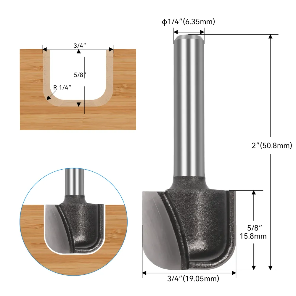 LUNYEE 1/4 Shank Bowl & Tray CNC Router Bit, 3/4 inch Cutting Diameter