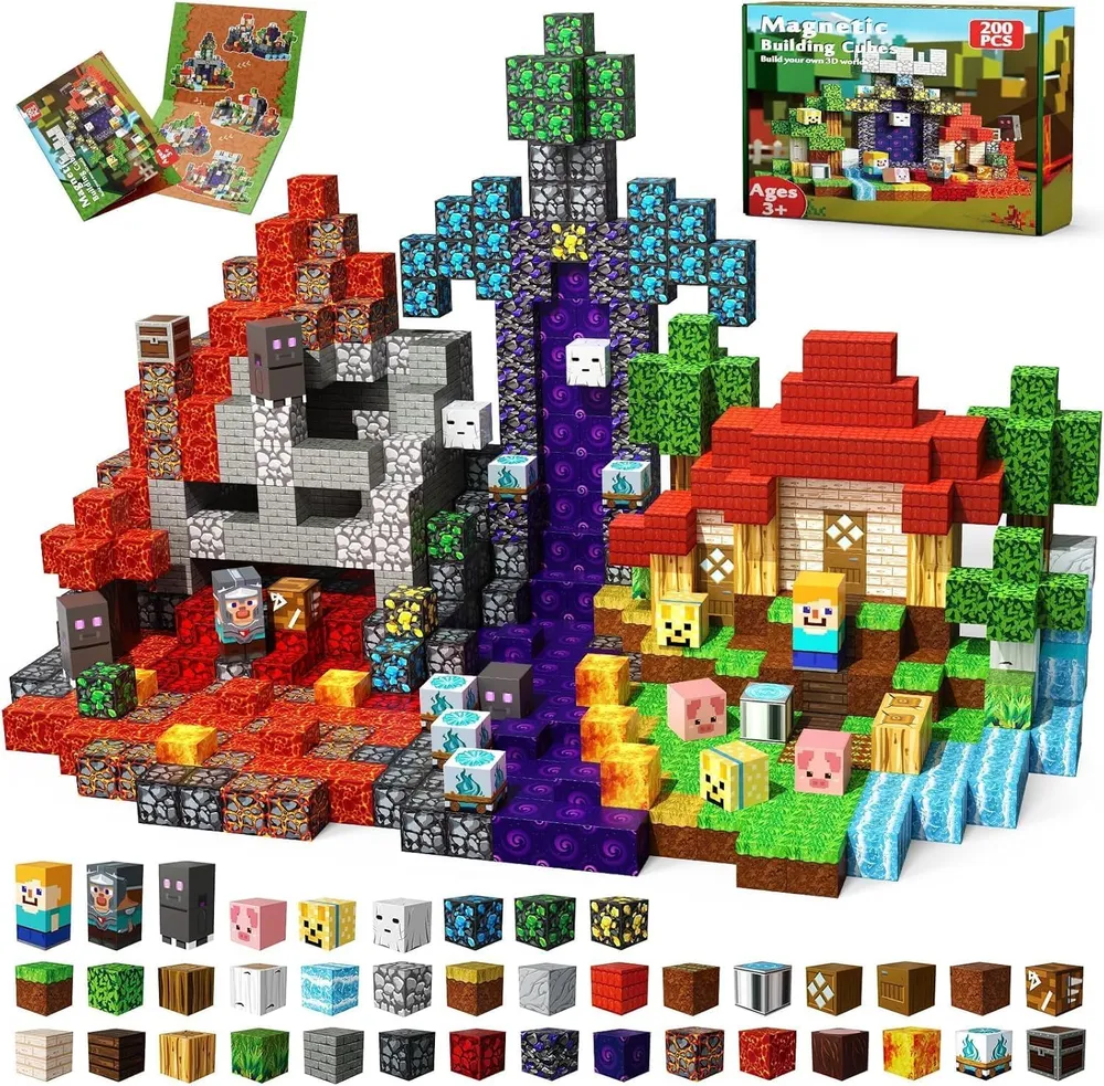 MAGNECRAFT Magnetic Blocks – 200 buc. cuburi magnetice de construcție STEM pentru copii 3+