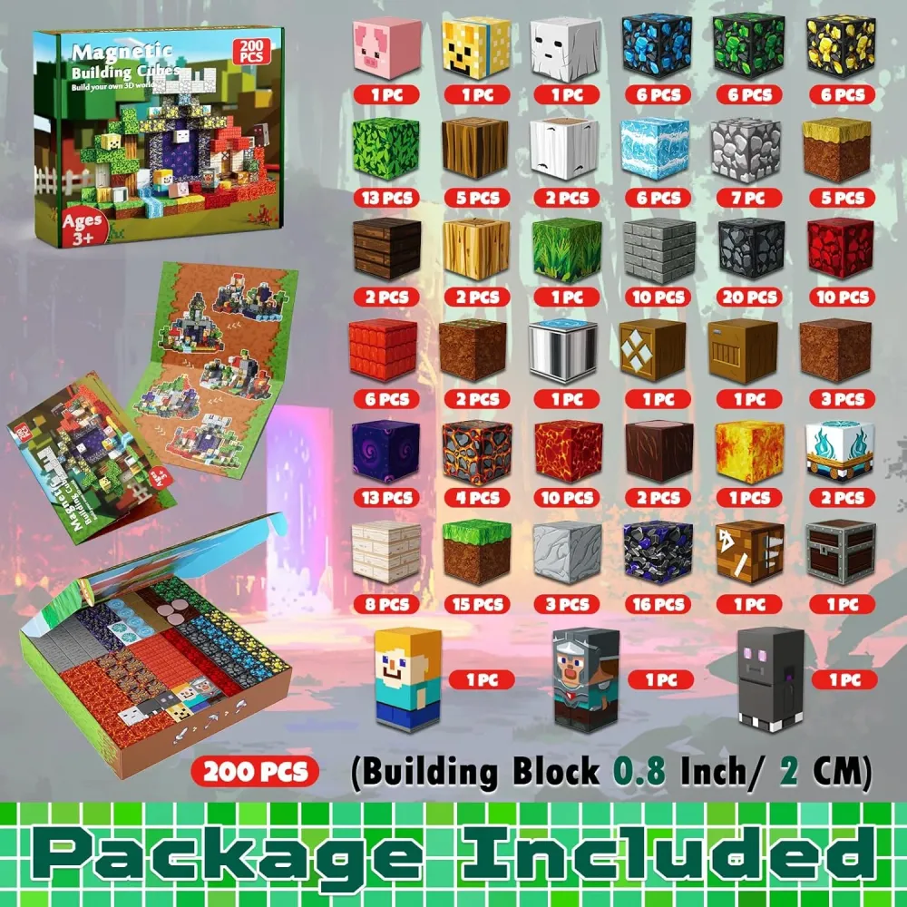 MAGNECRAFT Magnetic Blocks – 200 buc. cuburi magnetice de construcție STEM pentru copii 3+