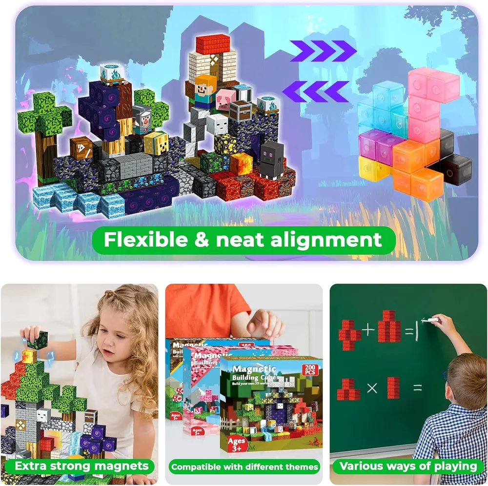MAGNECRAFT Magnetic Blocks – 200 buc. cuburi magnetice de construcție STEM pentru copii 3+