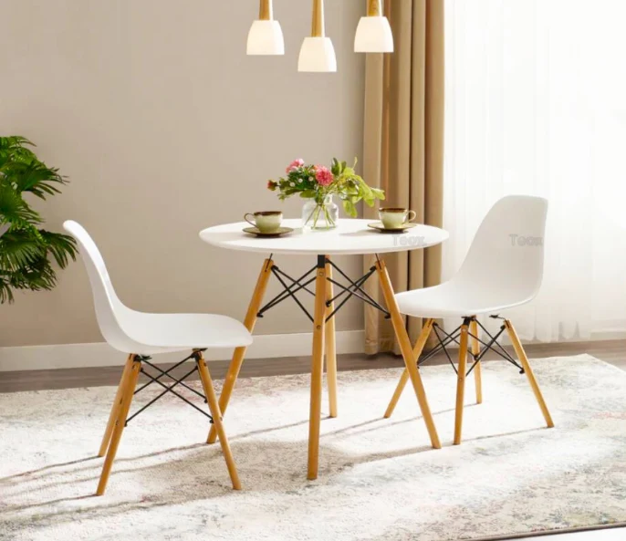 Masa cafea compacta, design modern, alb cu maro
