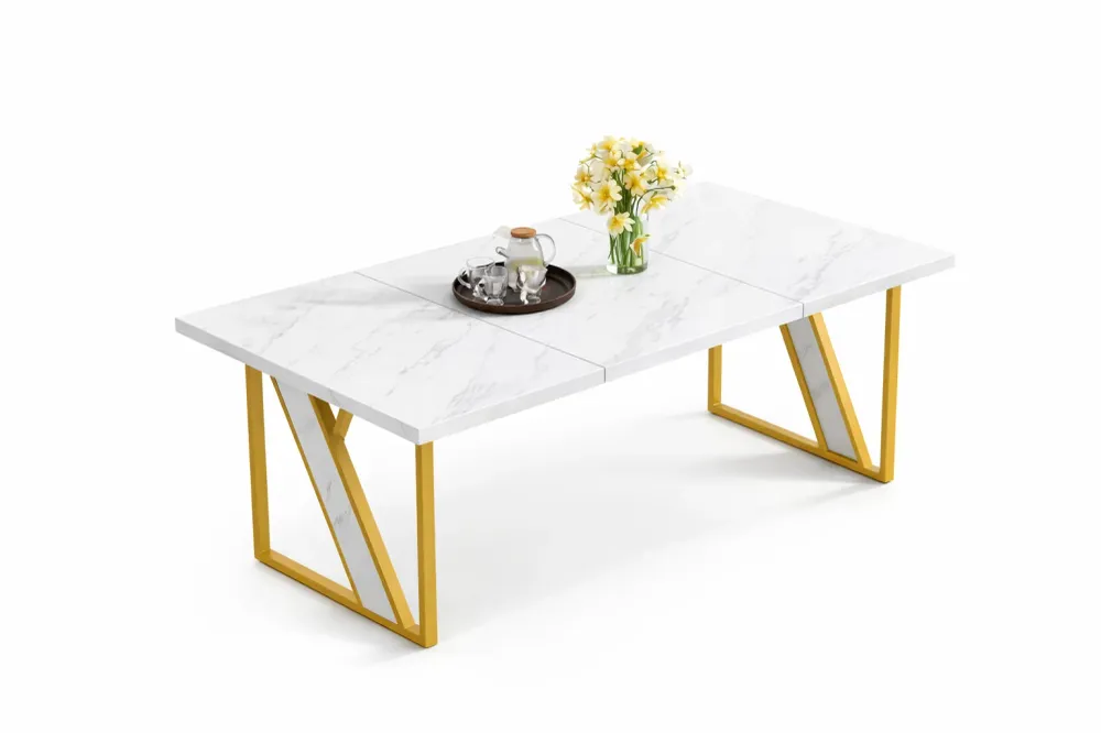 Masa dining moderna, aspect de marmura 160x80 cm cadru metalic