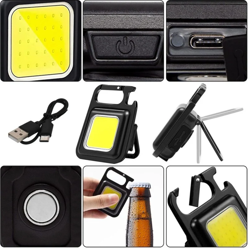 Mini Lanterna LED COB Breloc 500lm USB-C Carabina IPX5 Waterproof