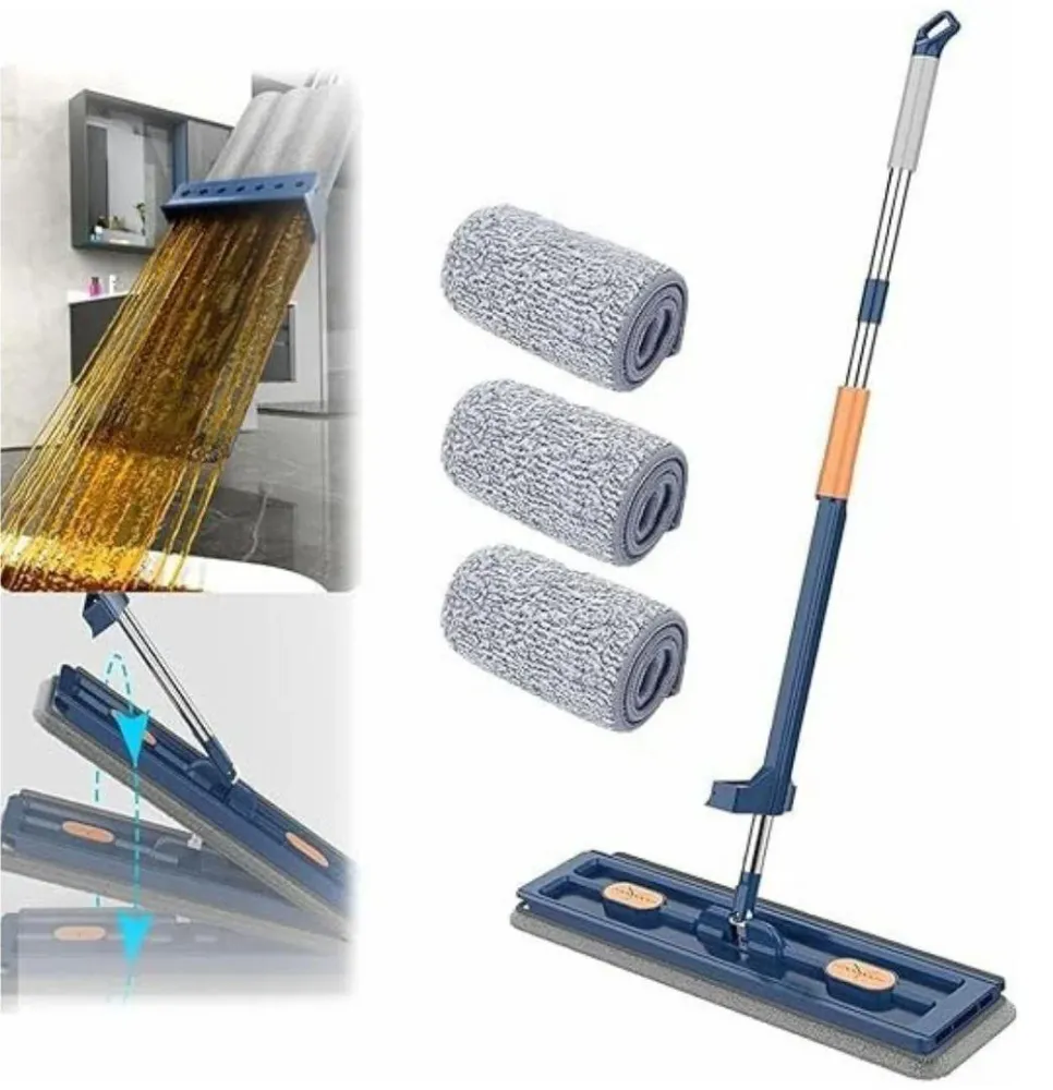 Mop plat cu stoarcere, galeata pliabila cadou + 3 rezerve CADOU!