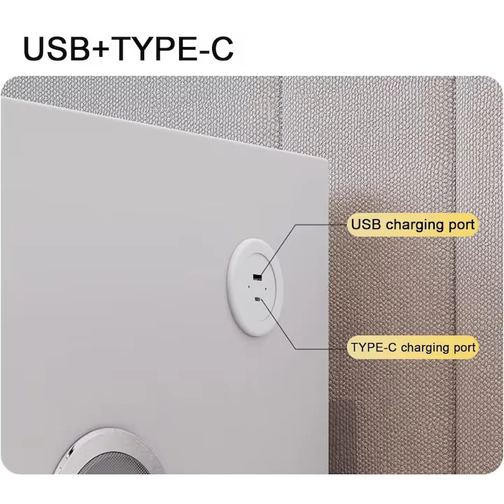 Noptiera crem cu 2 sertare, blocare sertar cu amprenta, LED , USB, incarcator wireless M3