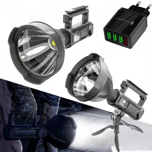Pachet complet! Lanterna puternica 500 m+Incarcator priza cu 3 USB si afisaj LED