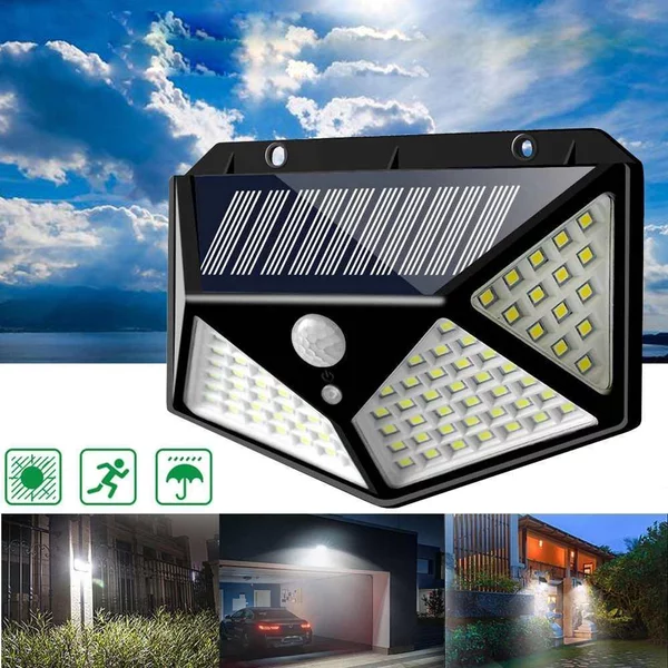 Pachet promo: Set 4 x Lampa 100 LED cu panou solar+lanterna frontala cu senzor