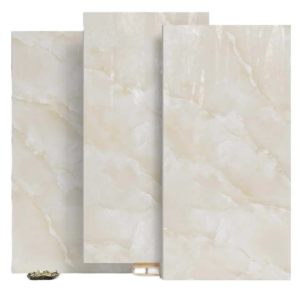 10 Placi Tapet imitatie marmura, Din PVC, 60x30cm, Grosime 2mm, Suprafata 1.8mp, Galben