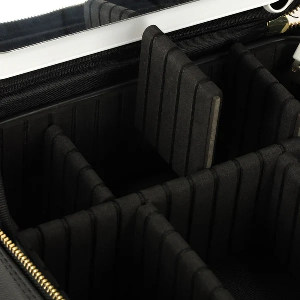 Portfard organizator , cu oglinda LED, multiple compartimente, negru, 27x24x10cm