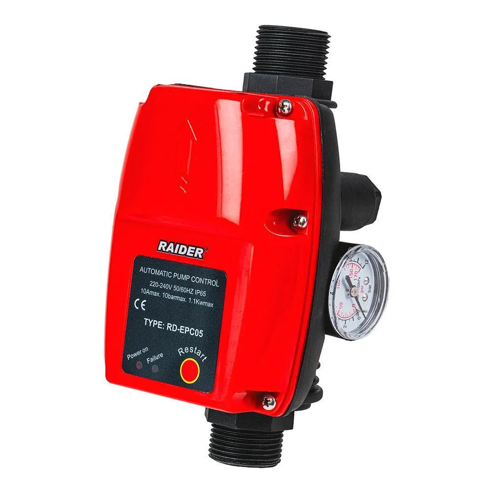 Presostat electronic cu manometru RD-EPC05, 1100 W, 1", 10 bar, Raider 070192