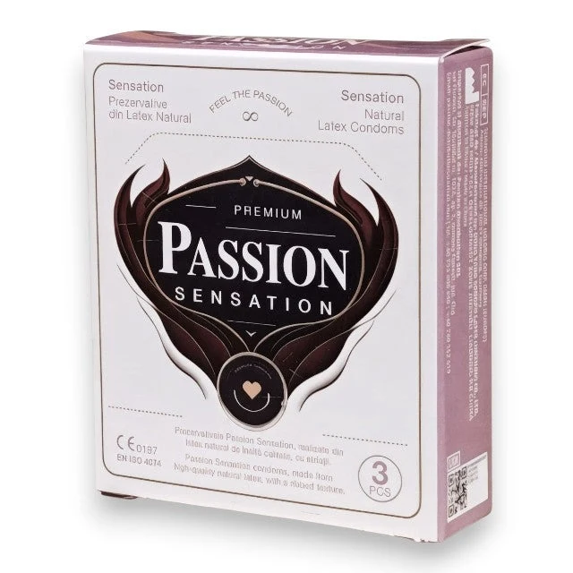 Prezervative PASSION Sensation, 3 bucăți – texturate, latex natural, lubrifiate, 52 mm