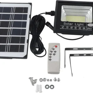 Proiector LED Cu Panou Solar VELORA, 100W, Control Prin Telecomanda, Senzor Crepuscular + Accesorii