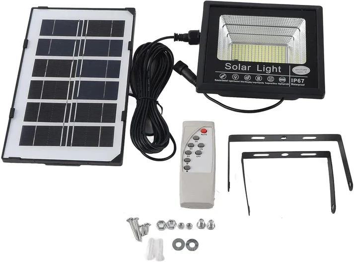Proiector LED Cu Panou Solar VELORA, 100W, Control Prin Telecomanda, Senzor Crepuscular + Accesorii