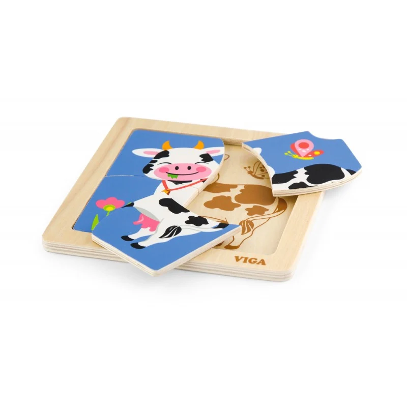 Puzzle din lemn din 4 piese mari - vaca