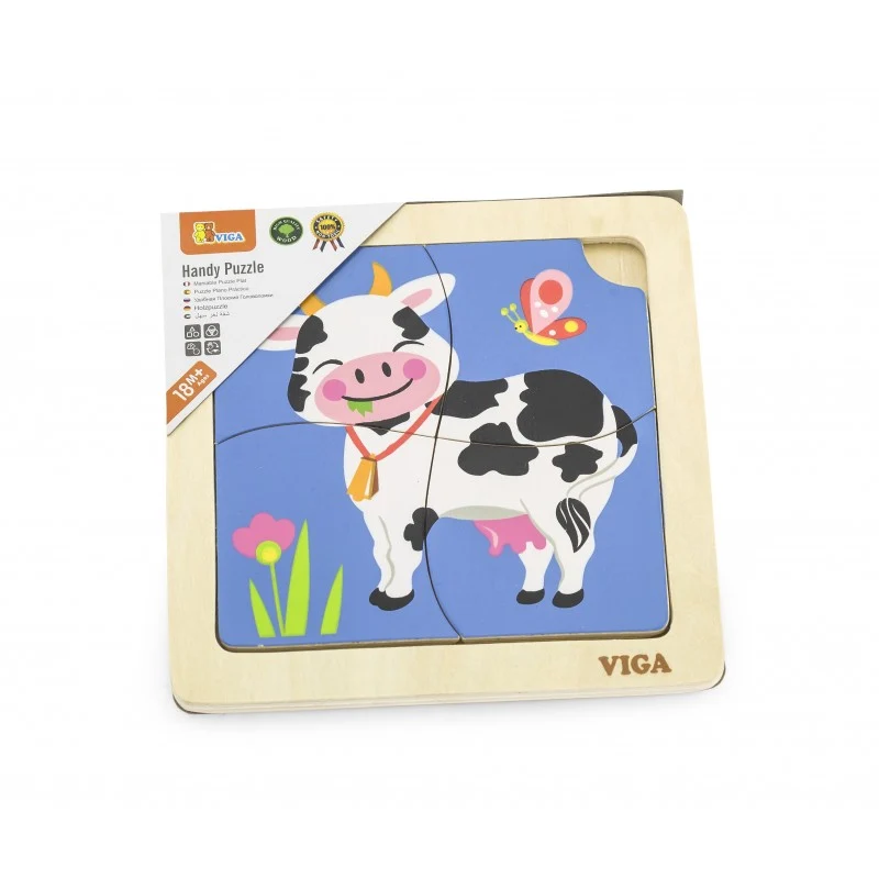 Puzzle din lemn din 4 piese mari - vaca