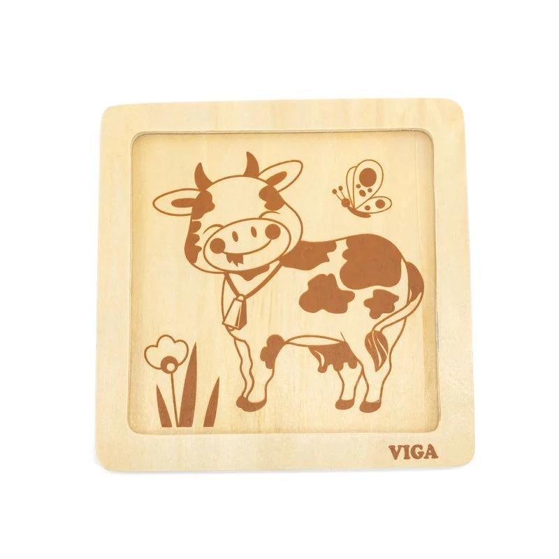Puzzle din lemn din 4 piese mari - vaca
