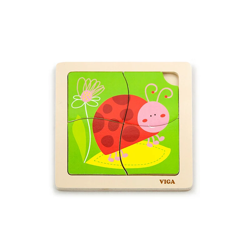 Puzzle din lemn din 4 piese mari, Buburuza, Viga