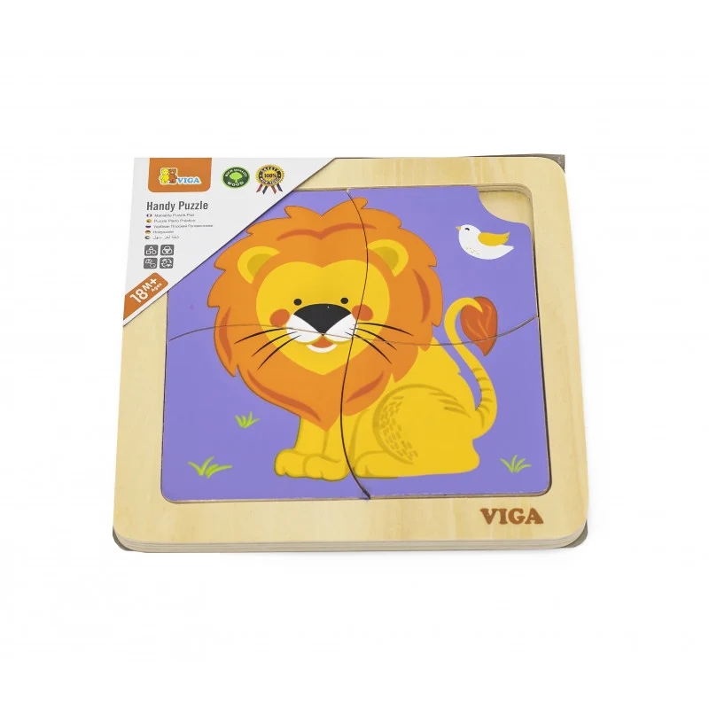 Puzzle din lemn din 4 piese mari - leu, Viga