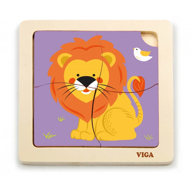 Puzzle din lemn din 4 piese mari - leu, Viga
