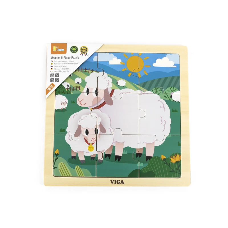 Puzzle din 9 piese mari Mama si puiul Oaie, Viga