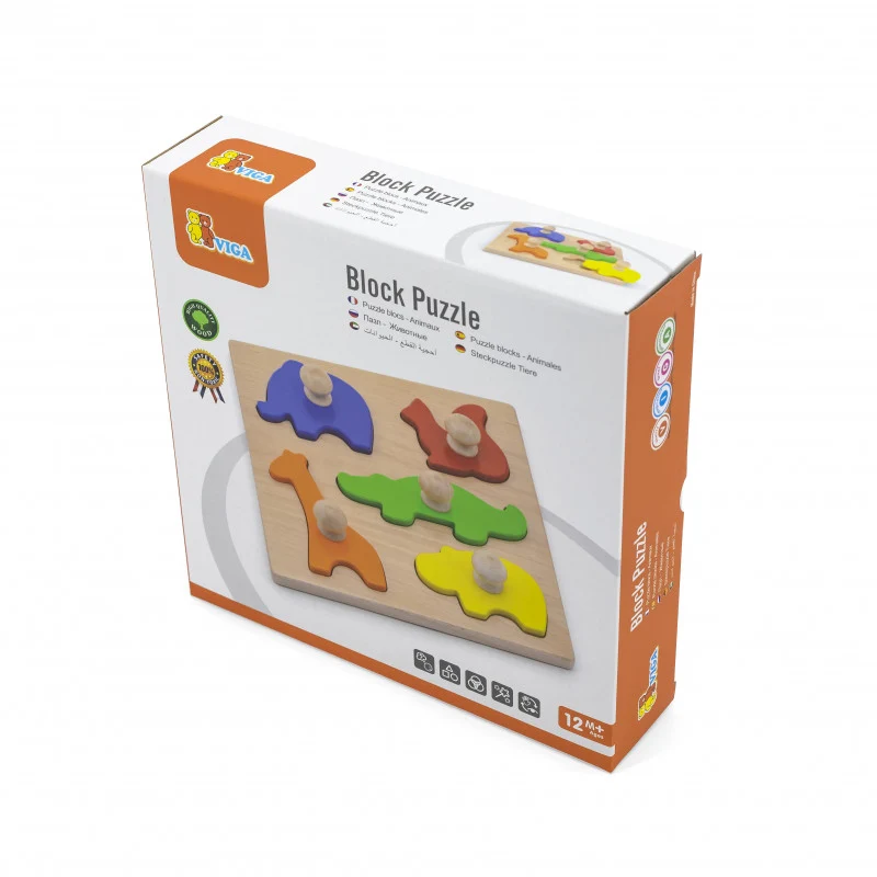 Puzzle Montessori cu maner, Animale, Viga