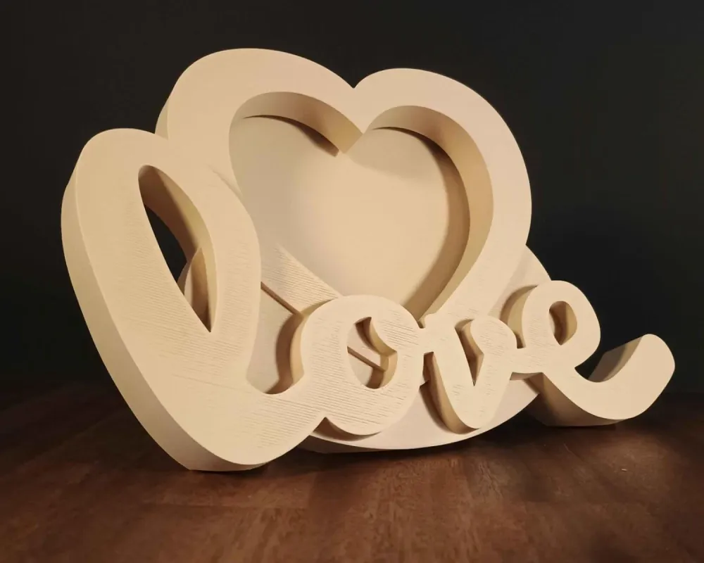 Ramă foto imprimate 3D cu mesaj „Love”, alb