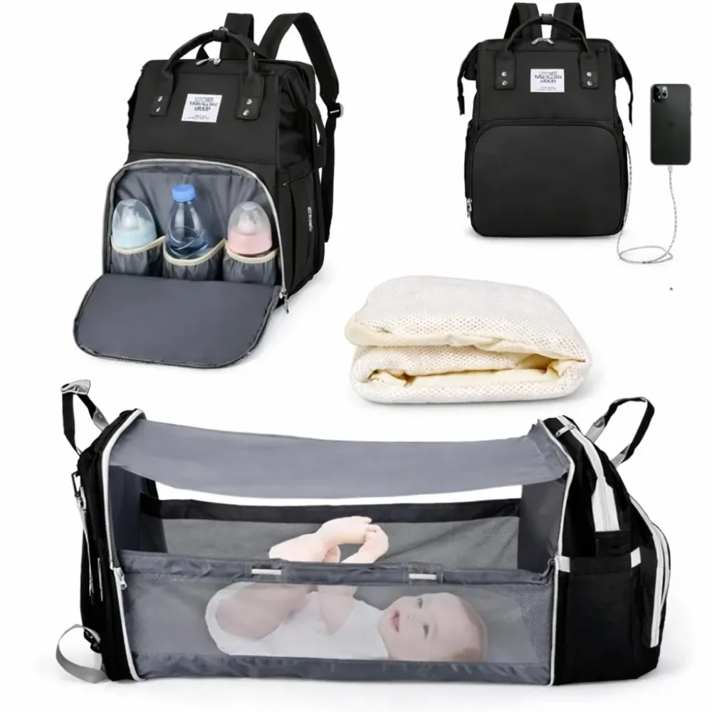 Rucsac multifunctional cu patut pliabil si baza de schimbat, compartimente multiple