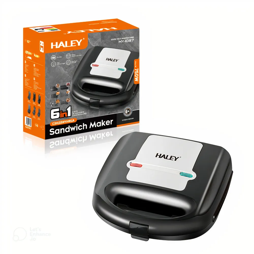 Sandwich Maker HALEY HY-1037, 750W, 6 în 1, Plăci Detasabile, Indicator de Temperatură, Design Compact