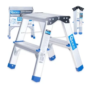 Scara dubla din aluminiu cu 2 trepte, capacitate maxima 150 kg, Geko G02432