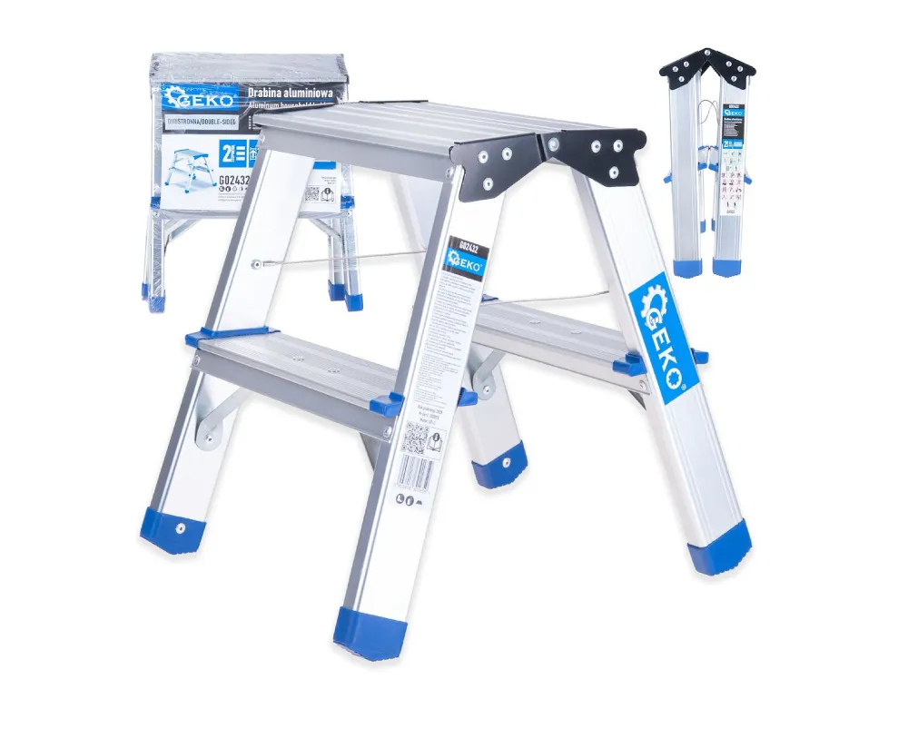 Scara dubla din aluminiu cu 2 trepte, capacitate maxima 150 kg, Geko G02432