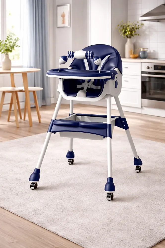Scaun de masa 3 1pentru bebelusi si copii, multifunctional, pliabil albastru